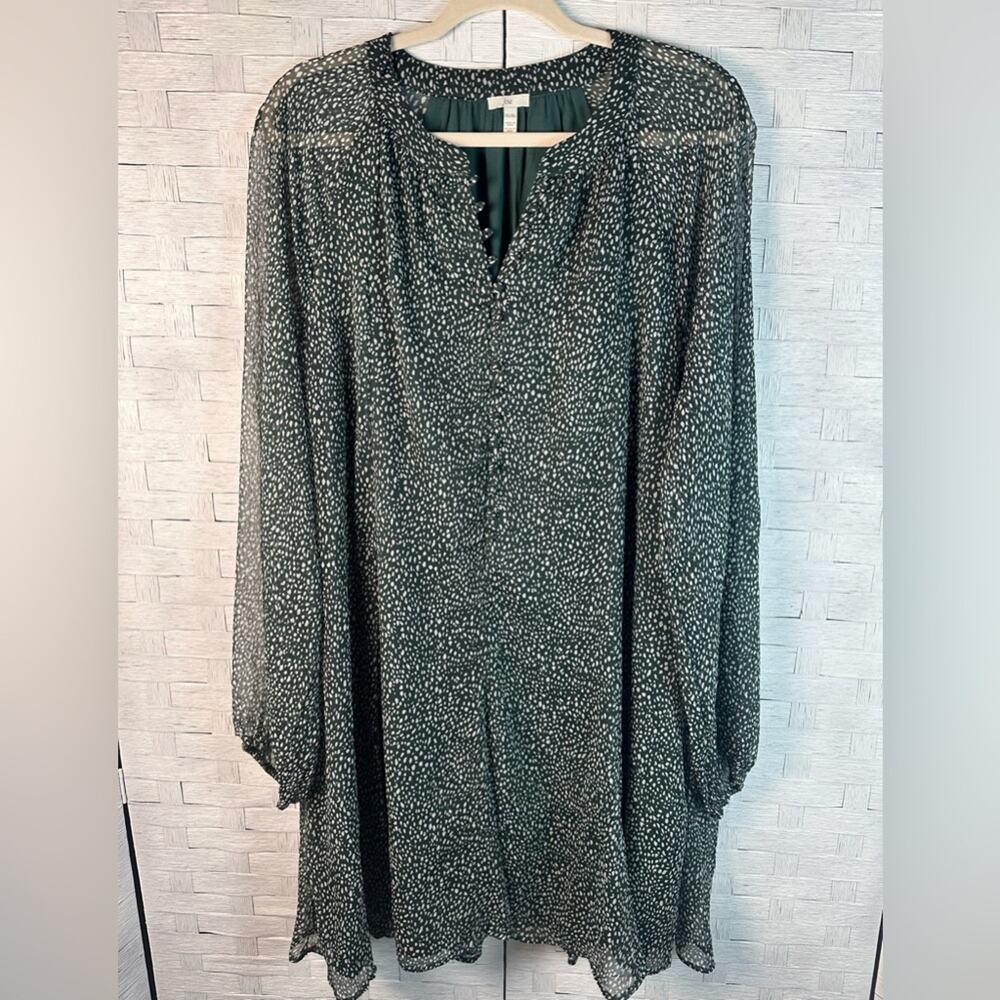 Joie Womens Dress baby doll Midi balloon sleeve 1/4 button down sheer plus size